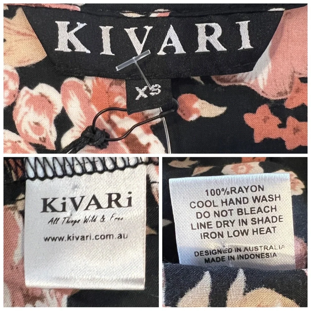 •KIVARI• Black Tuscan‎ Floral Cropped Boho Blouse Top Size XS Crochet Tassel - Picture 11 of 11